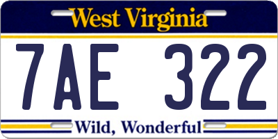 WV license plate 7AE322