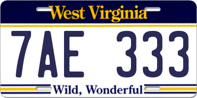 WV license plate 7AE333
