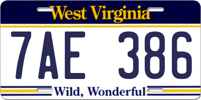 WV license plate 7AE386