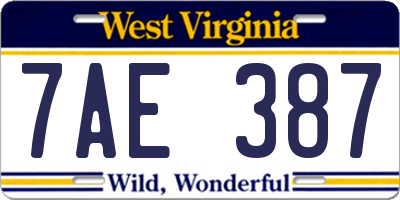 WV license plate 7AE387