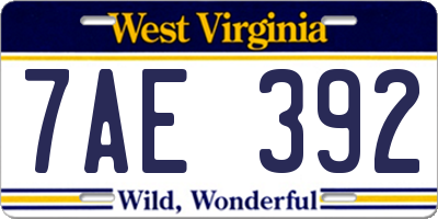WV license plate 7AE392