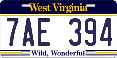WV license plate 7AE394