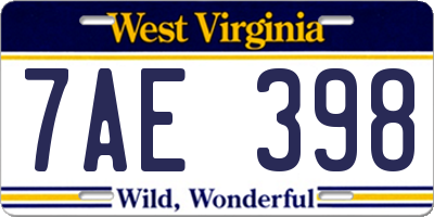 WV license plate 7AE398