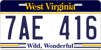 WV license plate 7AE416