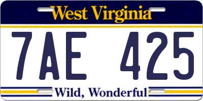 WV license plate 7AE425