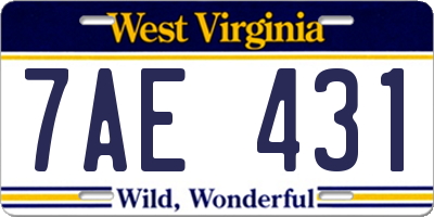 WV license plate 7AE431