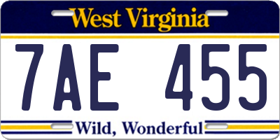 WV license plate 7AE455