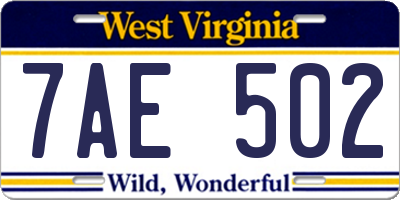 WV license plate 7AE502