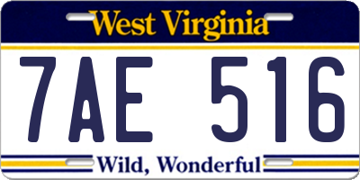 WV license plate 7AE516