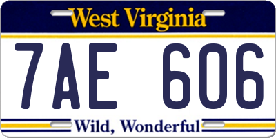 WV license plate 7AE606