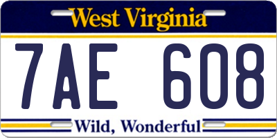 WV license plate 7AE608