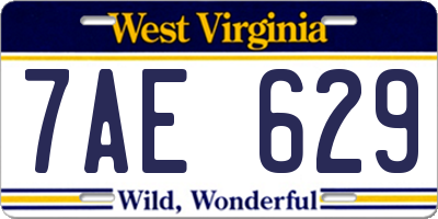 WV license plate 7AE629