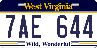 WV license plate 7AE644