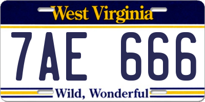 WV license plate 7AE666