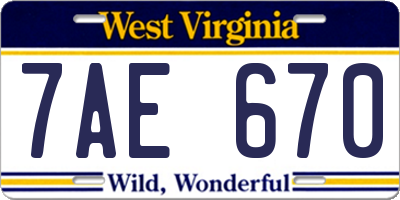 WV license plate 7AE670