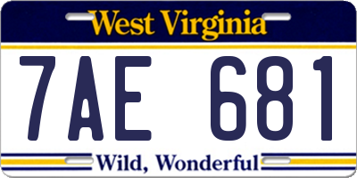 WV license plate 7AE681
