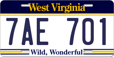 WV license plate 7AE701