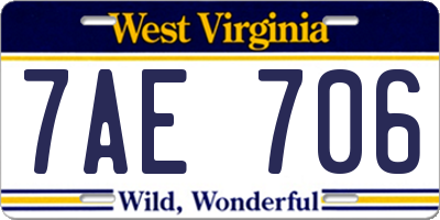 WV license plate 7AE706