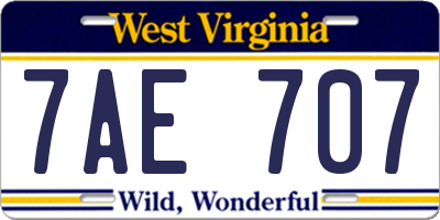 WV license plate 7AE707