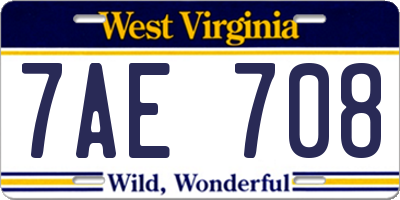 WV license plate 7AE708