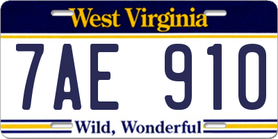 WV license plate 7AE910