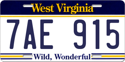 WV license plate 7AE915