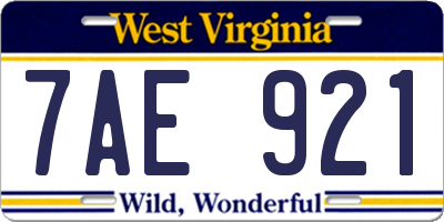 WV license plate 7AE921