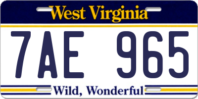 WV license plate 7AE965
