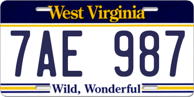 WV license plate 7AE987