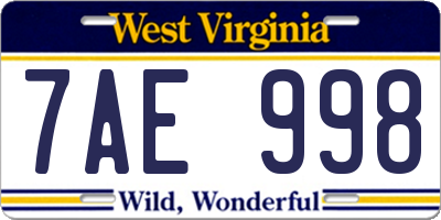 WV license plate 7AE998