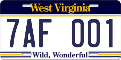 WV license plate 7AF001