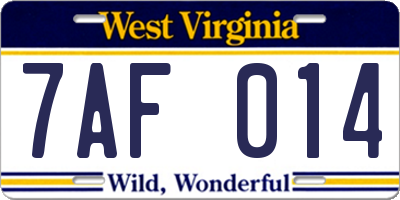 WV license plate 7AF014