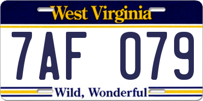 WV license plate 7AF079