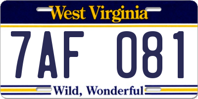 WV license plate 7AF081