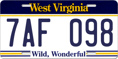 WV license plate 7AF098
