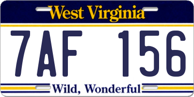 WV license plate 7AF156