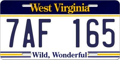 WV license plate 7AF165