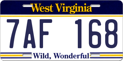 WV license plate 7AF168