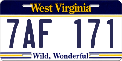 WV license plate 7AF171