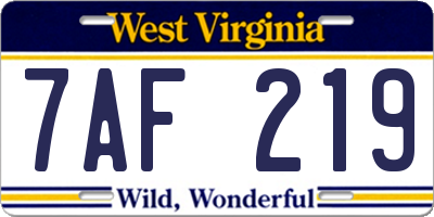 WV license plate 7AF219
