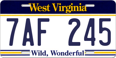 WV license plate 7AF245