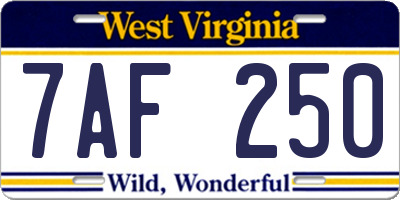 WV license plate 7AF250