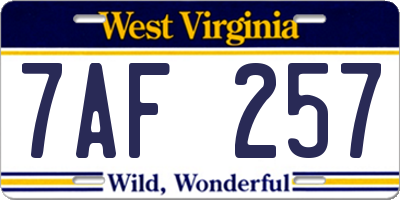 WV license plate 7AF257
