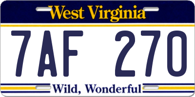 WV license plate 7AF270