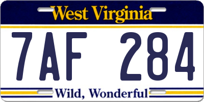 WV license plate 7AF284