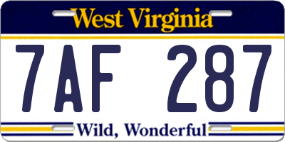WV license plate 7AF287