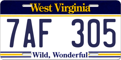 WV license plate 7AF305