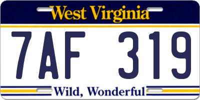 WV license plate 7AF319