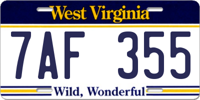WV license plate 7AF355