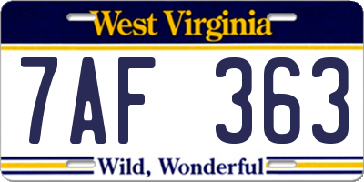 WV license plate 7AF363